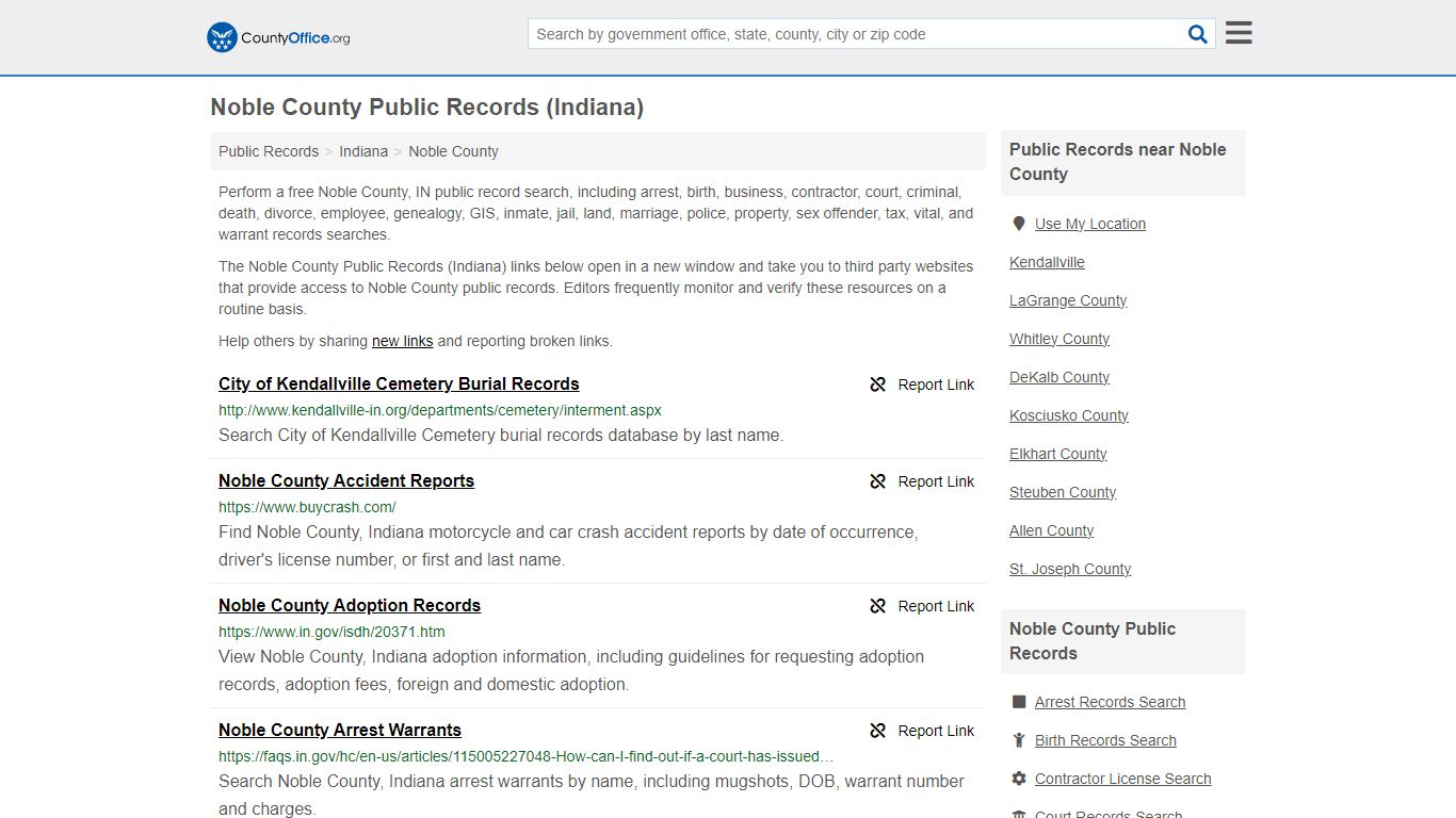Noble County Public Records (Indiana) - County Office